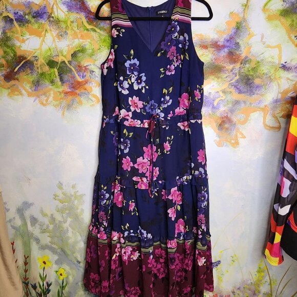 EUC Navy Blue and Pink Flower Tank Style Maxi Dress-Roz and Ali - Picture 1 of 6